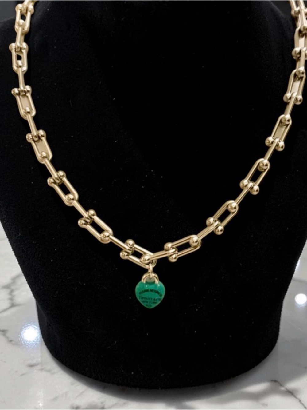 New Silver-Tone chain Link Necklace with Blue Heart charm